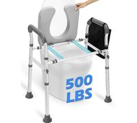 Raised Toilet Seat with Handles, Heavy Duty 500lb Toilet Seat Risers for Seniors, Extra Support Bars for Soft Padded Seat, Adjustable Width & Height Toilet Seat Riser for Disabled, Fit Any Toilet