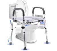 Raised Toilet Seat with Handles, Raised Toilet Seat for Seniors with Adjustable Height & Width. Cozy Padded 500lb Handicap Elevated Toilet Seat for Elderly, Surgery, Pregnant. Fit Any Toilet