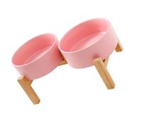 Raised Wood Stand Pet Food Bowls Ceramic Double Dish Set AntiTip Design Large Capacity Bowl For Cats Dog Feeding Use Ceramic Pet Food And Water Bowl