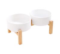 Raised Wood Stand Pet Food Bowls Ceramic Double Dish Set AntiTip Design Large Capacity Bowl For Cats Dog Feeding Use Elevated Ceramic Dog Bowl Set With Wood Stand