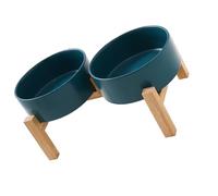 Raised Wood Stand Pet Food Bowls Ceramic Double Dish Set AntiTip Design Large Capacity Bowl For Cats Dog Feeding Use Elevated Ceramic Dog Bowl Set With Wood Stand