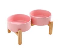 Raised Wood Stand Pet Food Bowls Ceramic Double Dish Set AntiTip Design Large Capacity Bowl For Cats Dog Feeding Use Elevated Ceramic Dog Bowl Set With Wood Stand
