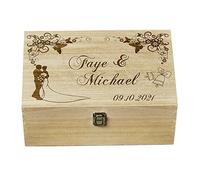 Raised Words Personalised Large Wedding Floral Design Wooden Memories Keepsake Box