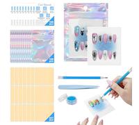 Raisetip 100PCS Press on Nail Packaging Bag, 100PCS Display Card with 7 Sheets Pre-cut Adhesive Tape & Diamond Art Pens & Glue Clay & Tweezers, 6-in-1 Set for Nail Display Profession Salon