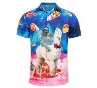 RAISEVERN Alpaca Sloth Hawaiian Shirts 3D Printed Festival Funny Ugly Pancake Rave Mens Loud Funky Bad Taste Shot Shirt Crazy Stag Party, XXL