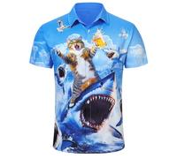RAISEVERN Beer Hawaiian Shirts 3D Printed Festival Funny Ugly Cat Shark Rave Mens Loud Funky Bad Taste Shot Shirt Crazy Stag Party, XXL