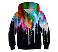 RAISEVERN Boys Hoodies Splashing Black Kids Jumpers Pullover Hoody Cool Girls 3D Print Hoodie Sweatshirt Funny Long Sleeve Cool Sport Outwear 8-10 Years, M