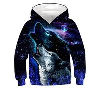 RAISEVERN Boys Hoodies Wolf Galaxy Kids 3D Print Cool Jumpers Hoodie Funny Girls Hoodys Pullover Sweatshirt Sport Outwear School Vacation 14-16 Years, XL