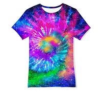 RAISEVERN Boys T Shirts Bright Splashing Funky Kids 3D Tshirt Cool T-Shirts Printed Rainbow Galaxy Tee Neon Girls Football Tops, 6-8 Years