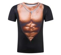 RAISEVERN Fake Muscle Abs Mens T Shirt Funny 3D Printed Cool Tee Shirt Black Graphic T-Shirts Custom Womens Vintage 90S Teen Boys Party Gifts, M