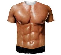 RAISEVERN Fake Muscle Mens T Shirt Funny Abs 3D Printed Cool Tee Shirt Sixpack Graphic T-Shirts Custom Womens Vintage 90S Teen Boys Party Gifts, M