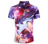 RAISEVERN Galaxy Mens Shirts 3D Printed Hawaiian Funny Dinosaur Shark Funky Stag Bright Ugly Holiday Bad Taste Crazy Shirt Rave Awful Gifts, L