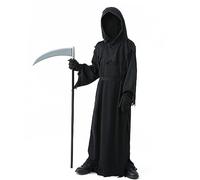 RAISEVERN Halloween Boys Kids Creepy Grim Reaper Cool Black Girls Scary Ghastly Ghoul Funny Childrens Teenage Guys Party Costume Gifts, 8-10 Years