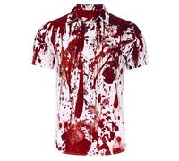 RAISEVERN Halloween Hawaiian Shirts 3D Printed Festival Funny Ugly Red Rave Mens Loud Funky Bad Taste Shot Shirt Crazy Stag Party, XXL