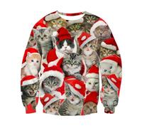 RAISEVERN Mens Christmas Jumper Funny Womens Cat Sweatshirts Xmas Ladies Ugly Santa's Hat Jumpers for Couples Family Teen Boys Party, L