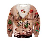 RAISEVERN Mens Christmas Jumper Ugly Sweatshirts Xmas Chest Hair Womens Funny Cotton Teen Boys Ladies Couples Jumpers Family Party, S
