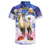 RAISEVERN Mens Shirt Funny Stag Alpaca Sloths Graphic Festival Bad Taste Funky 3D Print Shirts Beer Ugly Awful Hawaiian Crazy Rave Party, XL