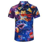 RAISEVERN Mens Shirts Cat Shark Bad Taste Ugly Stag 3D Printed Funny Neon Funky Loud Rave Awful Crazy Hawaiian Loud Shirt Gifts, M