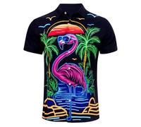 RAISEVERN Mens Shirts Flamingo Bad Taste Ugly Stag 3D Printed Funny Palm Funky Loud Rave Awful Crazy Hawaiian Loud Shirt Gifts, M
