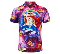 RAISEVERN Mens Shirts Shark Galaxy Bad Taste Ugly Stag 3D Printed Funny Pizza Cat Funky Loud Rave Awful Crazy Hawaiian Loud Shirt Gifts, M