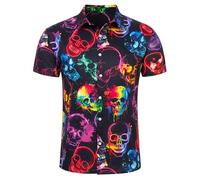 RAISEVERN Mens Shirts Skull Bad Taste Ugly Stag 3D Printed Funny Colorful Funky Loud Rave Awful Crazy Hawaiian Loud Shirt Gifts, M