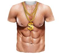 RAISEVERN Mens T Shirt Fake Muscle Funny Cool 3D Graphic Ugly Print T-Shirts Abs Tee Shirt Vintage Womens Custom Funky Teen Boys Party Gifts, XXL