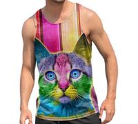 RAISEVERN Mens Tank Tops Cat 3D Printed Vest Graphic Running Funny Colorful Summer Gym Workout Cool Undershirt, XXL