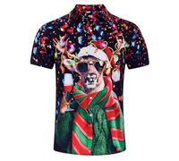 RAISEVERN Reindeer Mens Shirts 3D Printed Christmas Funny v Funky Stag Bright Ugly Holiday Bad Taste Crazy Shirt Rave Awful Gifts, L