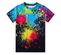 RAISEVERN Spotty Kids T Shirts Cool Bright Boys 3D Tshirt Rainbow Splashing Sports Funky Printed Tops Neon Tops Funny Football Tee Teen, 13 Years