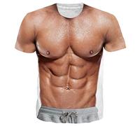 RAISEVERN T Shirt Fake Muscle Mens Cool 3D Print Funny Graphic T-Shirts Womens Abs Sixpack Funky Tee Shirt Teen Boys 80S Custom Vintage Party Gifts, L