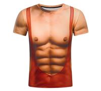 RAISEVERN T Shirt Ugly Red Mens Cool 3D Print Funny Graphic T-Shirts Womens Fake Muscle Abs Funky Tee Shirt Teen Boys 80S Custom Vintage Party Gifts, L