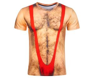 RAISEVERN Ugly Christmas Red Mens T Shirt Funny 3D Printed Cool Tee Shirt Hairy Chest Graphic T-shirts Custom Womens Vintage 90S Teen Boys Party Gifts, M