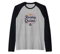 Raising Queens: Empowering Daughters Floral Crown Gift Raglan Baseball Tee, Men, Black/Athletic Heather, L