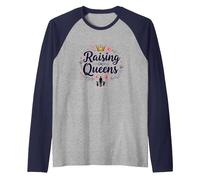 Raising Queens: Empowering Daughters Floral Crown Gift Raglan Baseball Tee, Men, Navy/Athletic Heather, M