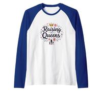 Raising Queens: Empowering Daughters Floral Crown Gift Raglan Baseball Tee, Men, Royal Blue/White, M