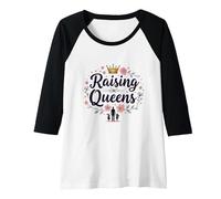 Raising Queens: Empowering Daughters Floral Crown Gift Raglan Baseball Tee, Women, Black/White, XL