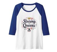 Raising Queens: Empowering Daughters Floral Crown Gift Raglan Baseball Tee, Women, Royal Blue/White, M