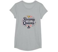 Raising Queens: Empowering Daughters Floral Crown Gift T-Shirt, Girls, Heather Grey, XS