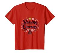 Raising Queens: Empowering Daughters Floral Crown Gift T-Shirt, Kids, Red, 10 Years