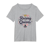 Raising Queens: Empowering Daughters Floral Crown Gift T-Shirt, Women's Plus, Heather Grey, 3X