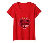Raising Queens: Empowering Daughters Floral Crown Gift V-Neck T-Shirt, Women, Red, XL