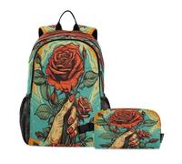 Raising Rose Vintage Artistic Bookbag School Student Backpack with Lunch Bag for Travel Kids Boys