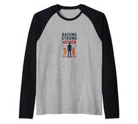 Raising Strong Women: Empowering Daughters for Fathers Raglan Baseball Tee, Men, Black/Athletic Heather, XXL