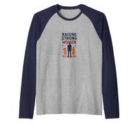 Raising Strong Women: Empowering Daughters for Fathers Raglan Baseball Tee, Men, Navy/Athletic Heather, M