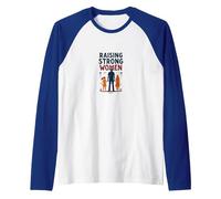 Raising Strong Women: Empowering Daughters for Fathers Raglan Baseball Tee, Men, Royal Blue/White, L