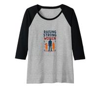 Raising Strong Women: Empowering Daughters for Fathers Raglan Baseball Tee, Women, Black/Athletic Heather, XL