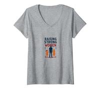 Raising Strong Women: Empowering Daughters for Fathers V-Neck T-Shirt, Women, Heather Grey, S