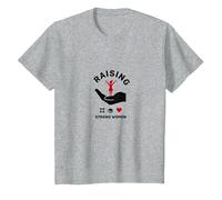 Raising Strong Women: Empowerment and Support T-Shirt, Kids, Heather Grey, 10 Years