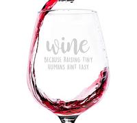 Raising Tiny Humans Funny Mom Wine Glass - Christmas Gifts for Women, Wife, Mom - Unique Xmas Wife, Mom Gift from Husband, Kids - Fun Gag Birthday Present Idea for New Mom, Mother, Daughter, Her