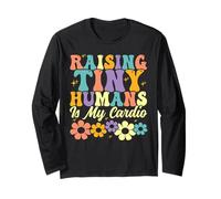 Raising Tiny Humans is My Cardio Groovy Floral Family Parent Long Sleeve T-Shirt